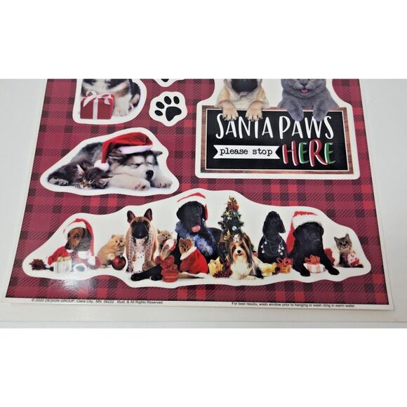 Christmas Window Clings Sticker Decals Holiday Decor Cat Dog Santa Paws Here U13 - Picture 4 of 4